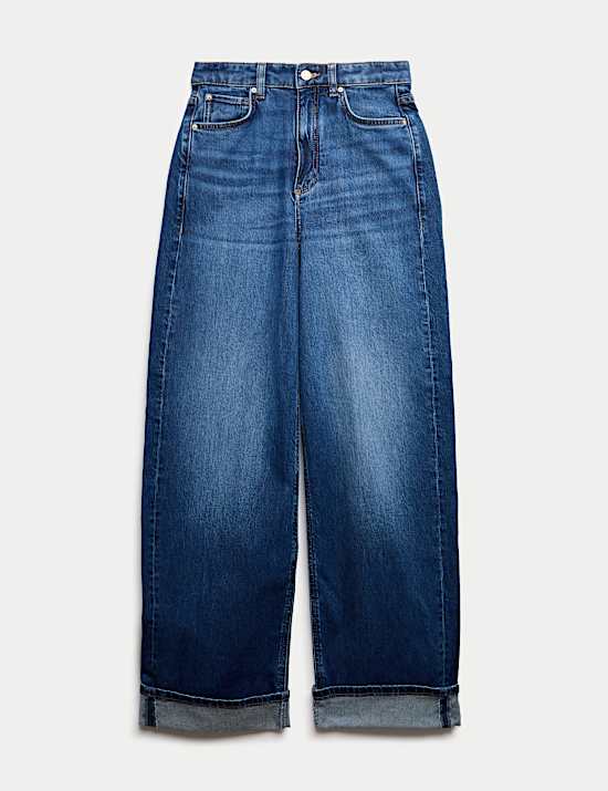 Jeans met hoge taille en rechte pijpen met omslag