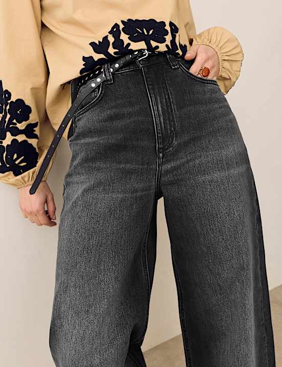 High Waisted Straight Leg Turn Up Jeans