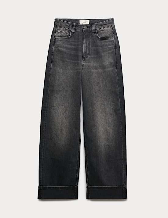 High Waisted Straight Leg Turn Up Jeans