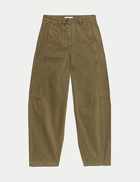 Pure Cotton Seam Detail Barrel Leg Trousers