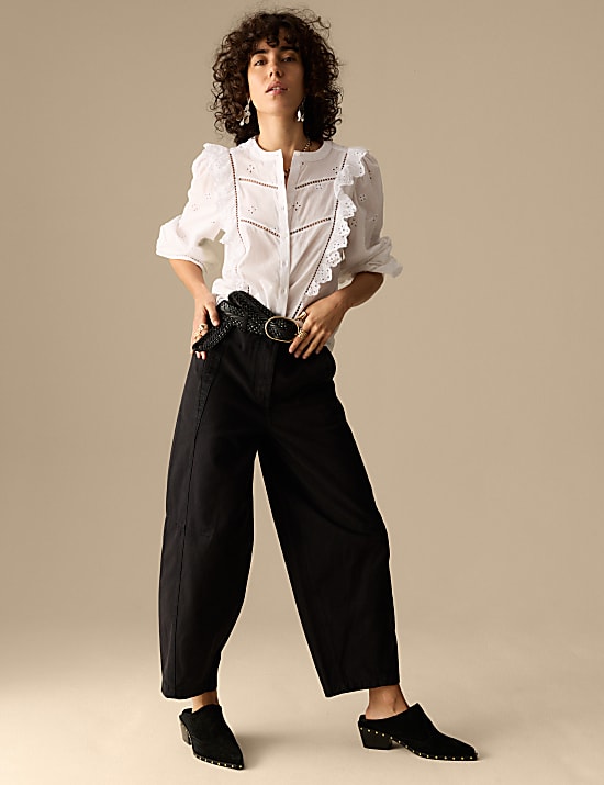 Pure Cotton Seam Detail Barrel Leg Trousers