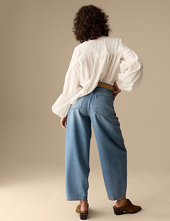 Lyocell Blend High Waisted Barrel Ankle Grazer Jeans