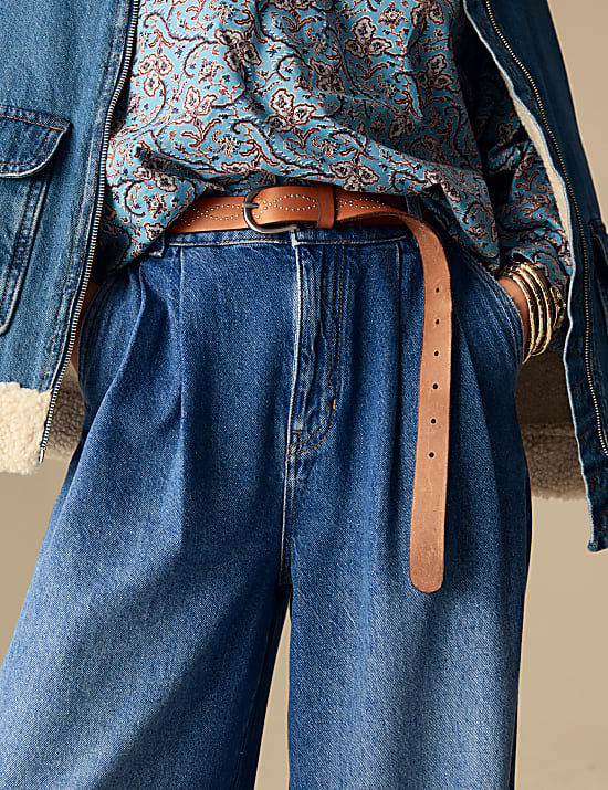 Lyocell Rich Pleat Front Wide Leg Jeans