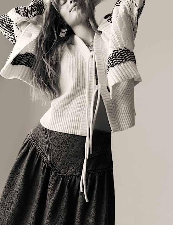 Denim Panelled Midaxi Skirt