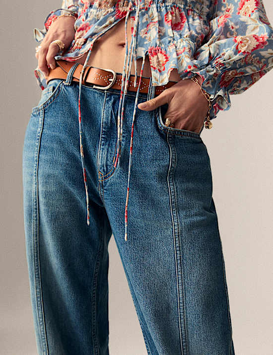 High Waisted Straight Leg Turn Up Jeans