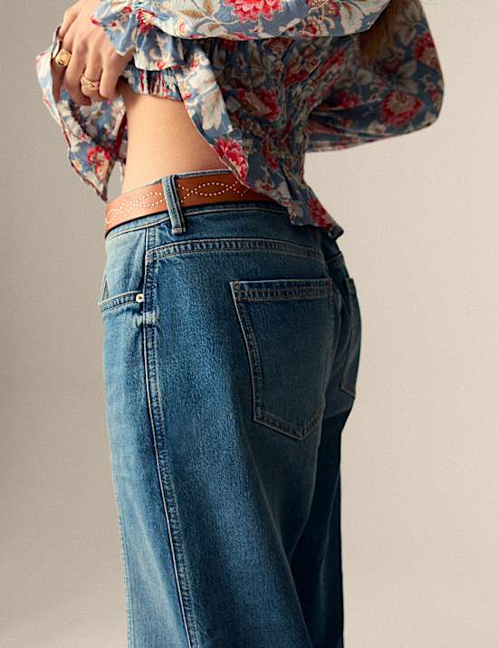 High Waisted Straight Leg Turn Up Jeans