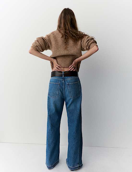 Jean taille haute coupe large en deux tons