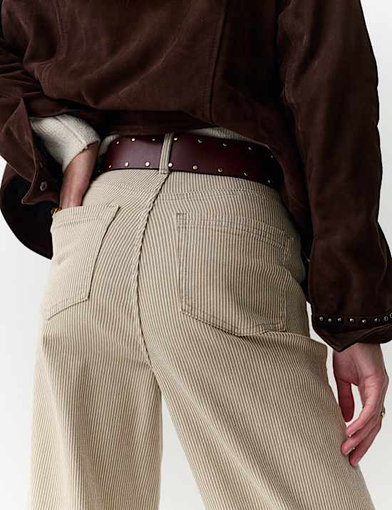 Cotton Rich High Waisted Striped Wide Leg Jeans