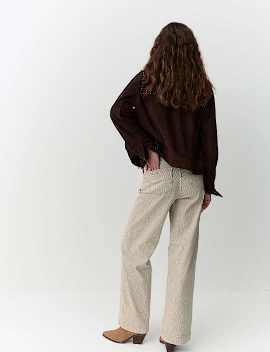 Cotton Rich High Waisted Striped Wide Leg Jeans