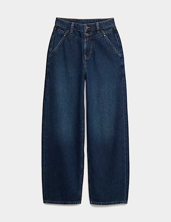 High Waisted Pleat Front Barrel Leg Jeans