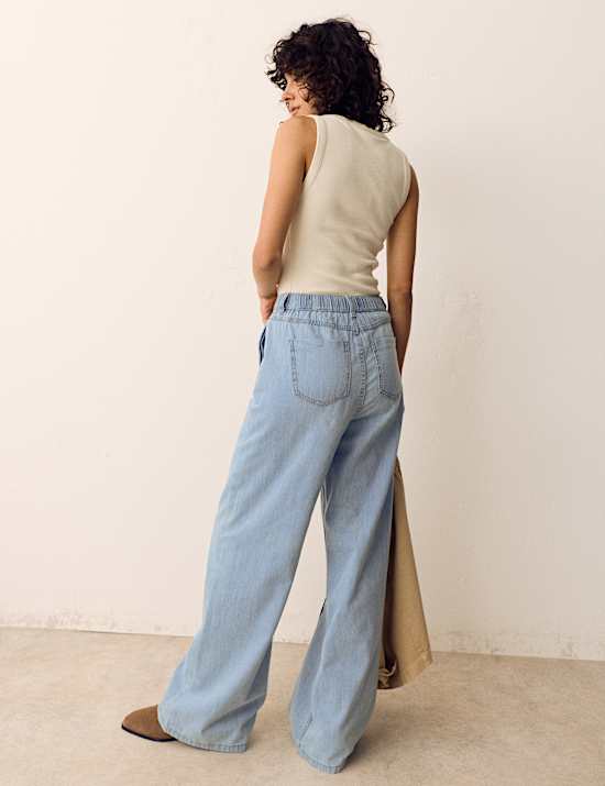 Denim Pintuck Wide Leg Jeans