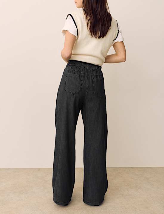 Denim Pintuck Wide Leg Jeans