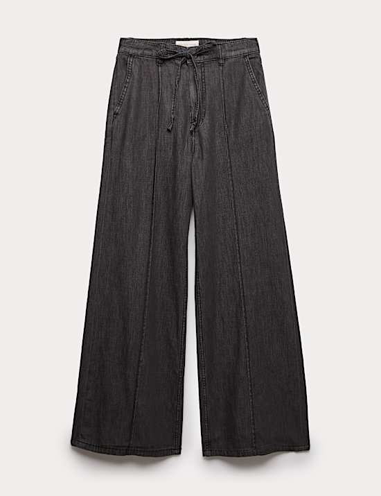 Denim Pintuck Wide Leg Jeans