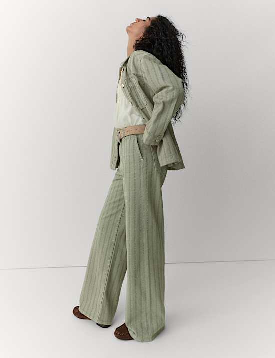 Pure Cotton Textured Denim Wide Leg Jeans