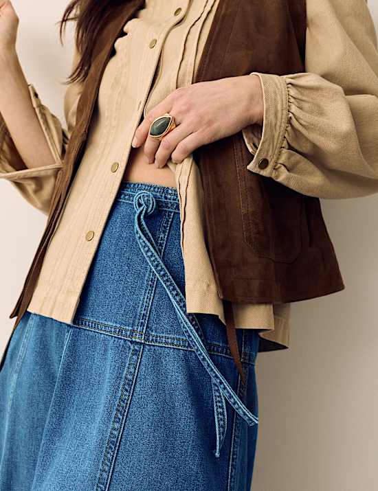 Denim Tie Waist Midi Skirt