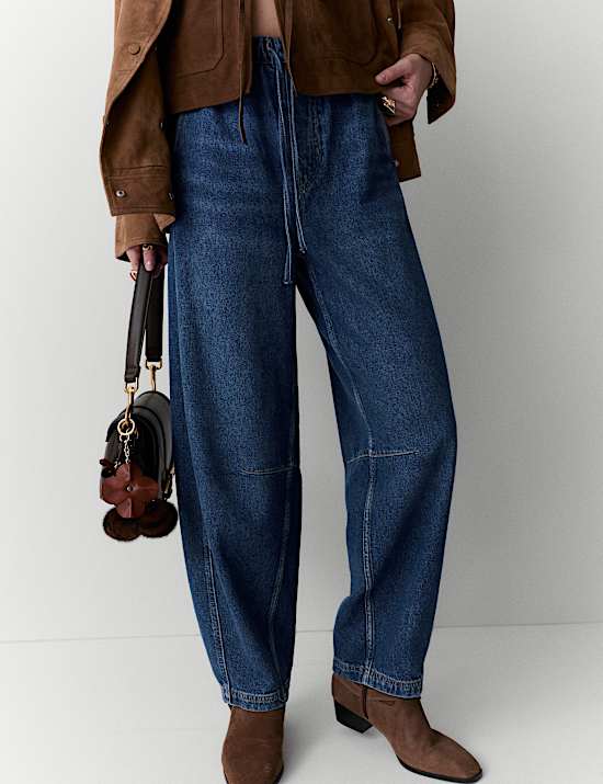 Kn&ouml;chellange Barrel-Jeans Grazer mit hohem Bund
