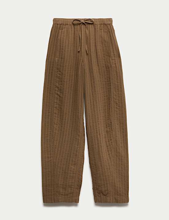 Striped Tapered Trousers with Linen