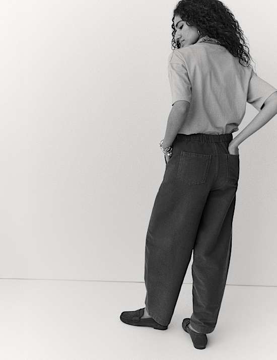 Cotton Rich Drawstring Barrel Leg Trousers