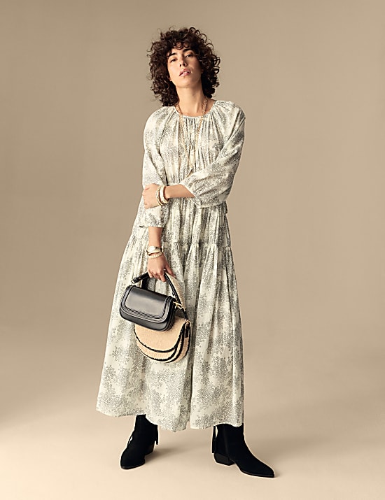 Cotton Rich Printed Maxi Tiered Dress