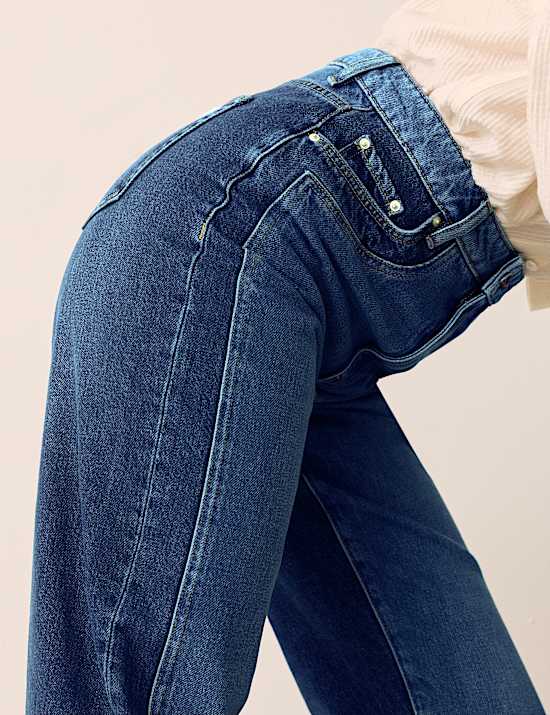 Two Tone High Waisted Straight Leg Jeans
