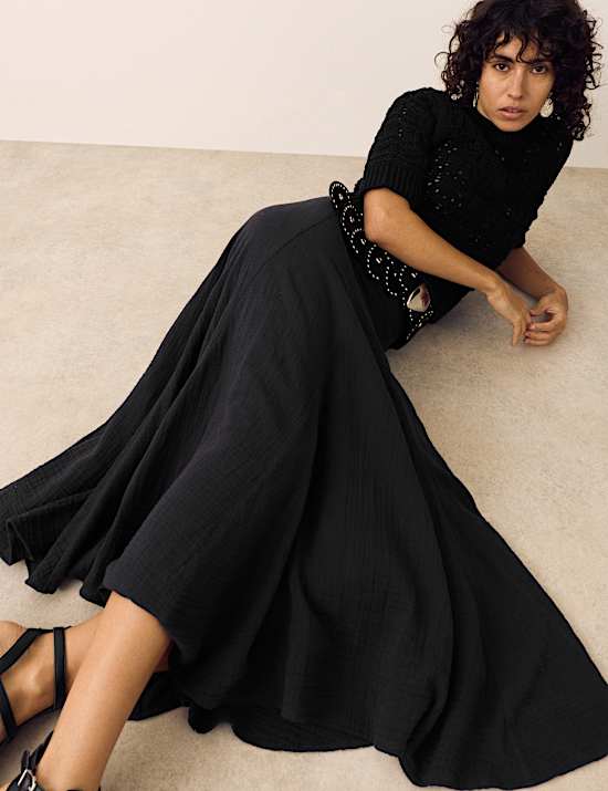 Pure Cotton Double Cloth Midaxi A-Line Skirt