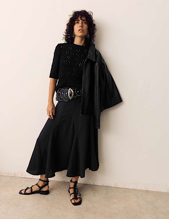 Pure Cotton Double Cloth Midaxi A-Line Skirt