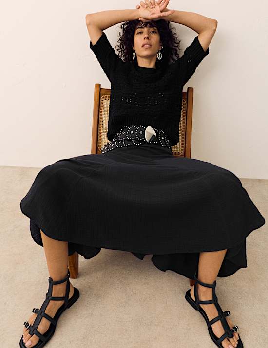 Pure Cotton Double Cloth Midaxi A-Line Skirt