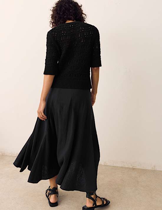 Pure Cotton Double Cloth Midaxi A-Line Skirt