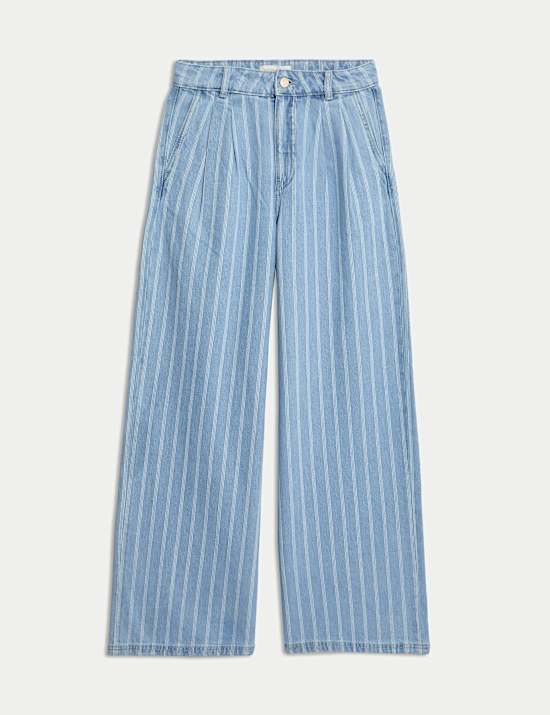 Pure Cotton Denim Striped Wide Leg