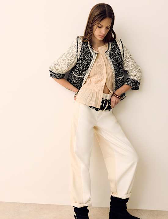 Lyocell Blend Two Tone Panel Barrel Jeans