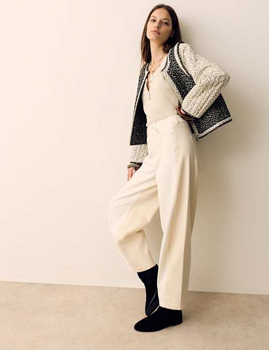 Lyocell Blend Two Tone Panel Barrel Jeans