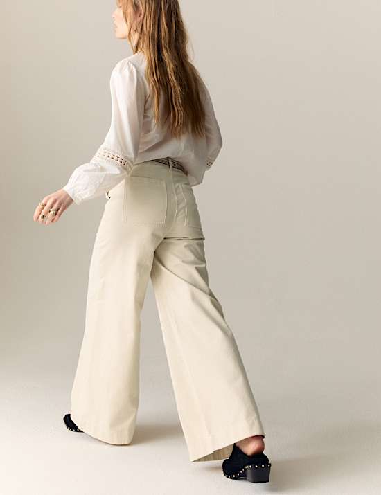 Pure Cotton Patch Pocket Wide Leg Trousers