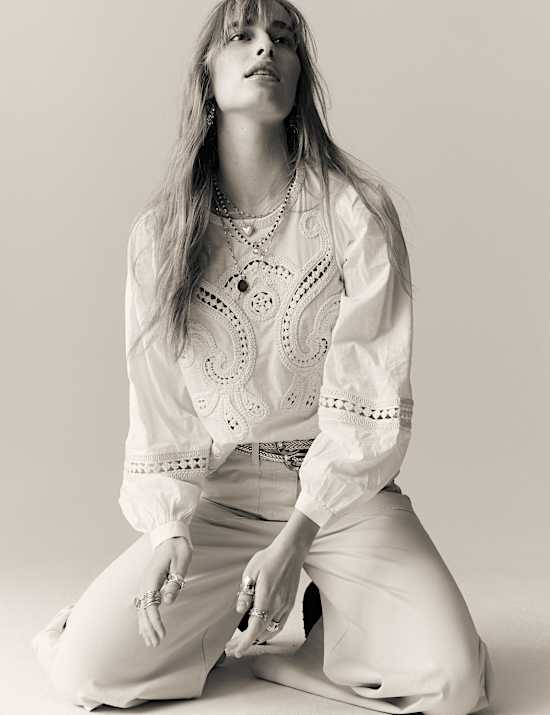 Pure Cotton Patch Pocket Wide Leg Trousers