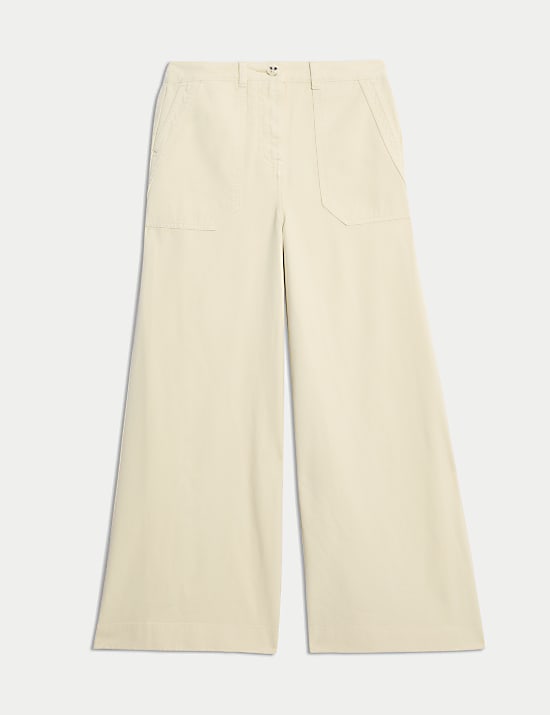 Pure Cotton Patch Pocket Wide Leg Trousers