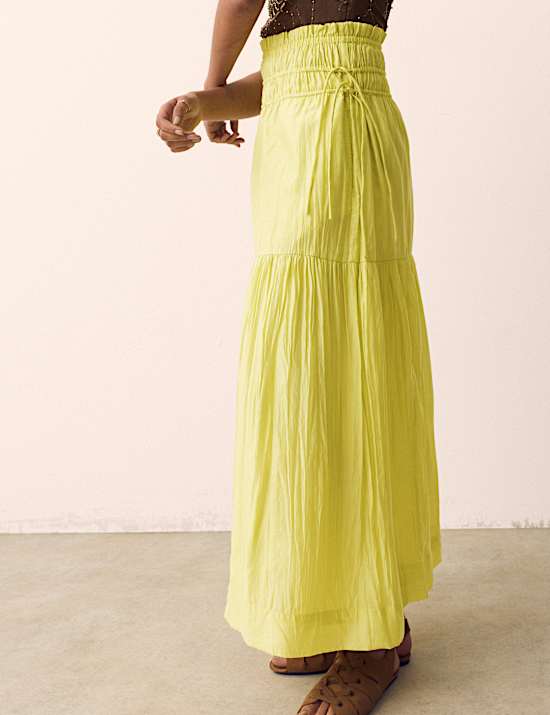 Ruched Waist Midi Tiered Skirt