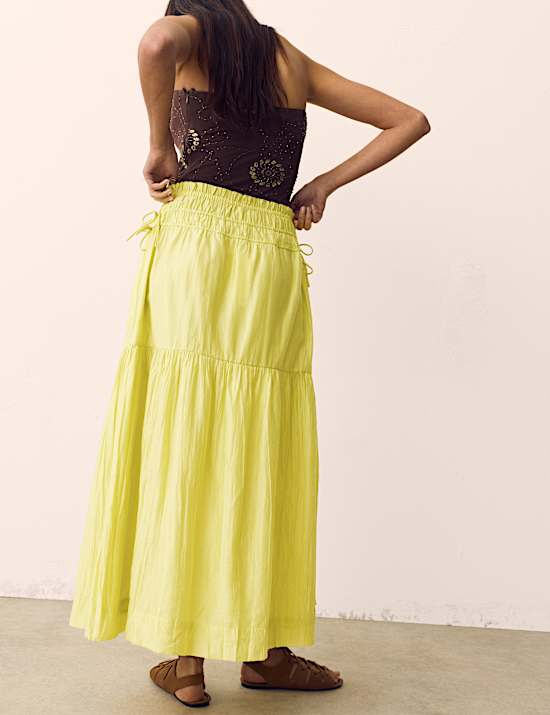Ruched Waist Midi Tiered Skirt