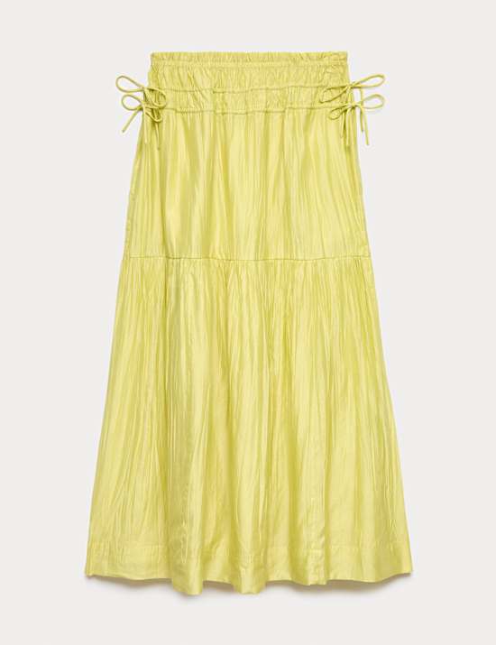 Ruched Waist Midi Tiered Skirt