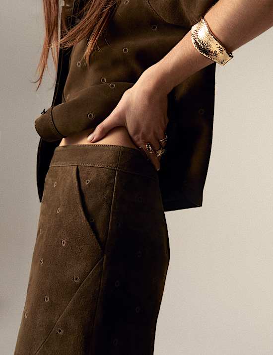 Bestickter Bleistiftrock aus Wildleder