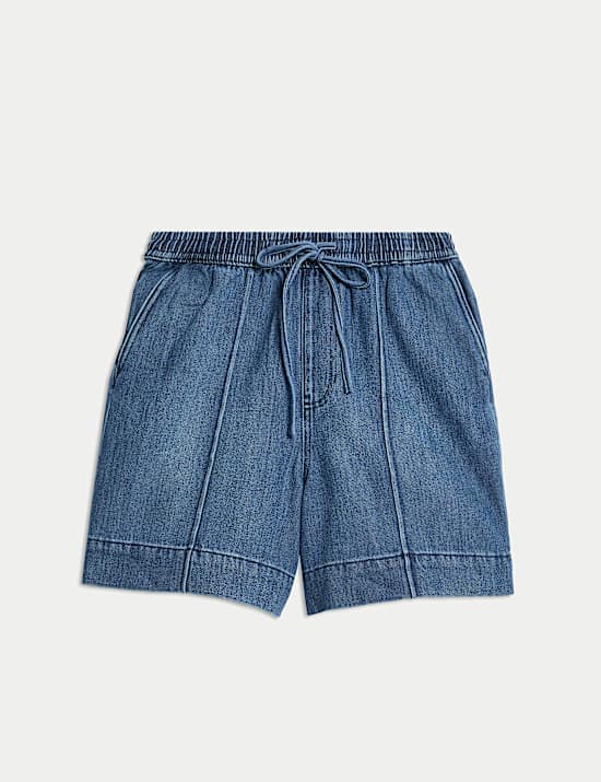 Denim High Waisted Seam Detail Shorts