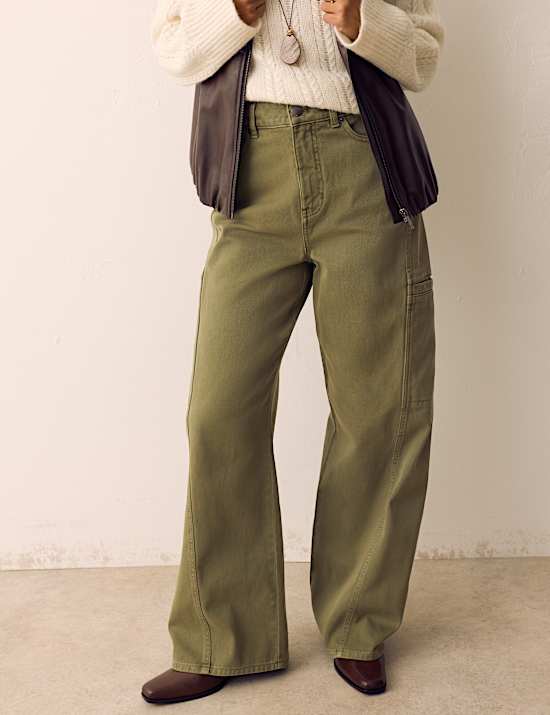 Pure Cotton Cargo Straight Leg Trousers