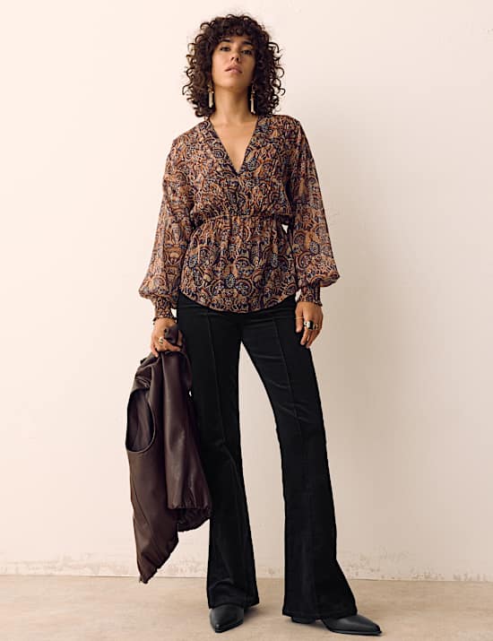 Cotton Rich Cord Pintuck Flared Jeans