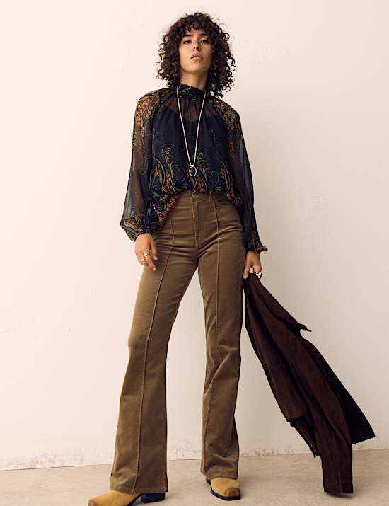 Cotton Rich Cord Pintuck Flared Jeans