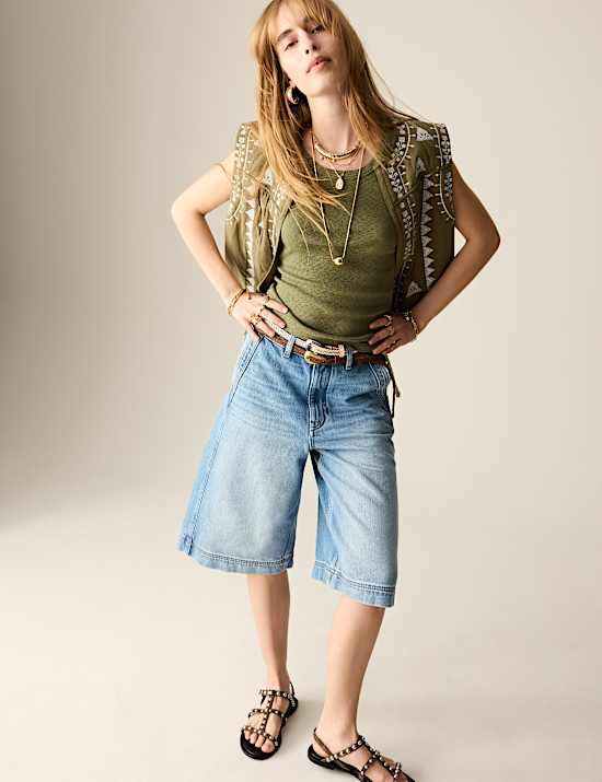 Denim High Waisted Bermuda Shorts