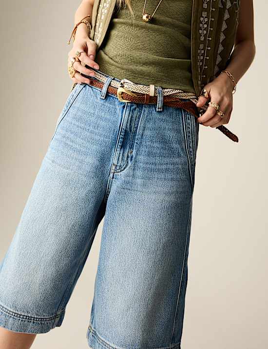 Denim High Waisted Bermuda Shorts