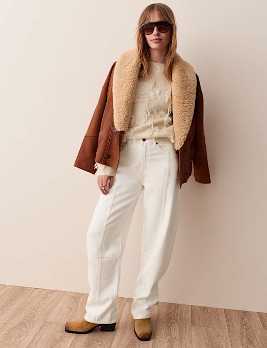 Lyocell Blend High Wasited Seamed Barrel Leg Jeans