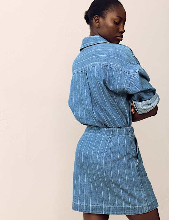 Denim Striped Mini Wrap Skirt