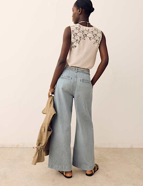 High Waisted Belted Slouchy Wide Leg Jeans