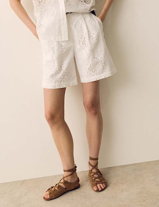 Pure Cotton Embroidered Cutwork Shorts