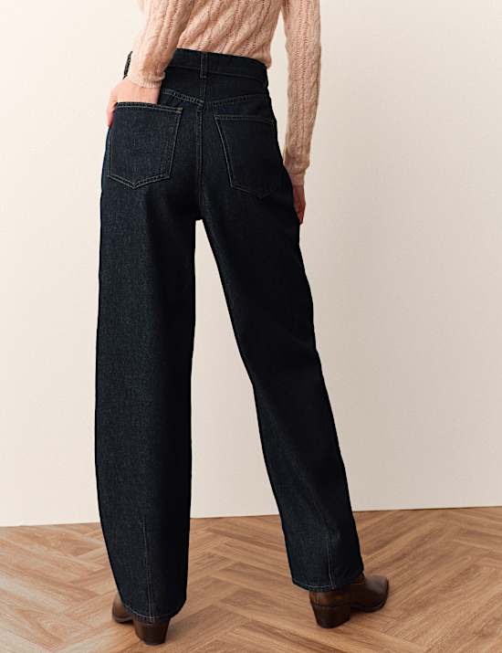 Cotton Rich Pleated High Waisted Barrel Jeans