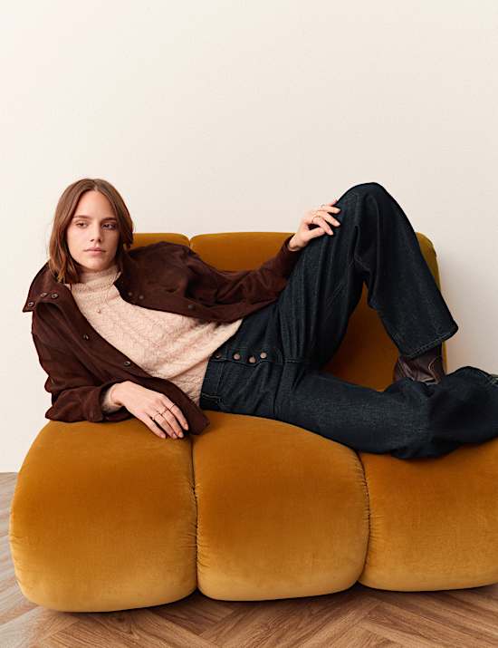 Cotton Rich Pleated High Waisted Barrel Jeans